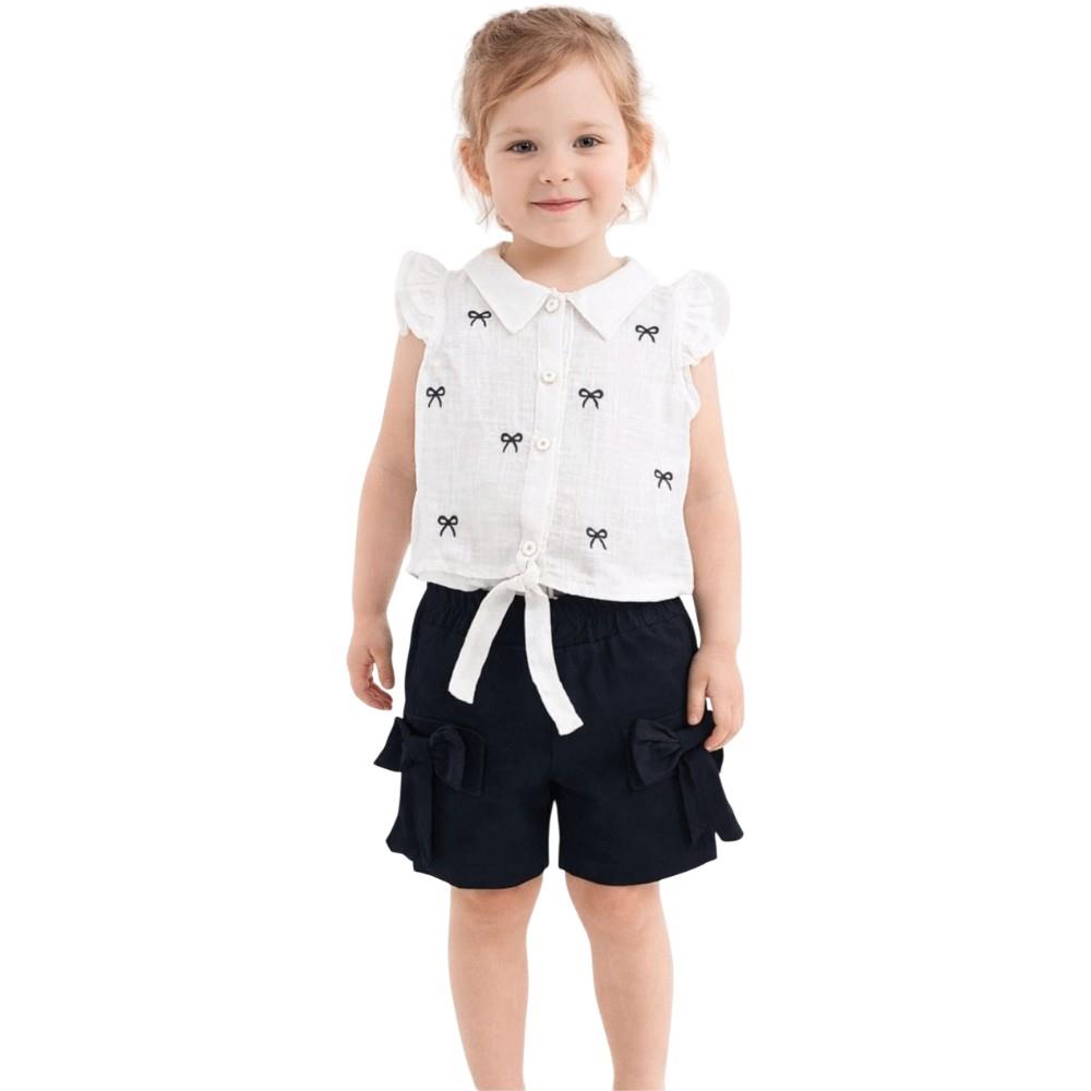 1277 wholesale children's summer two-piece suits with a blouse and shorts for girls 9/24 months