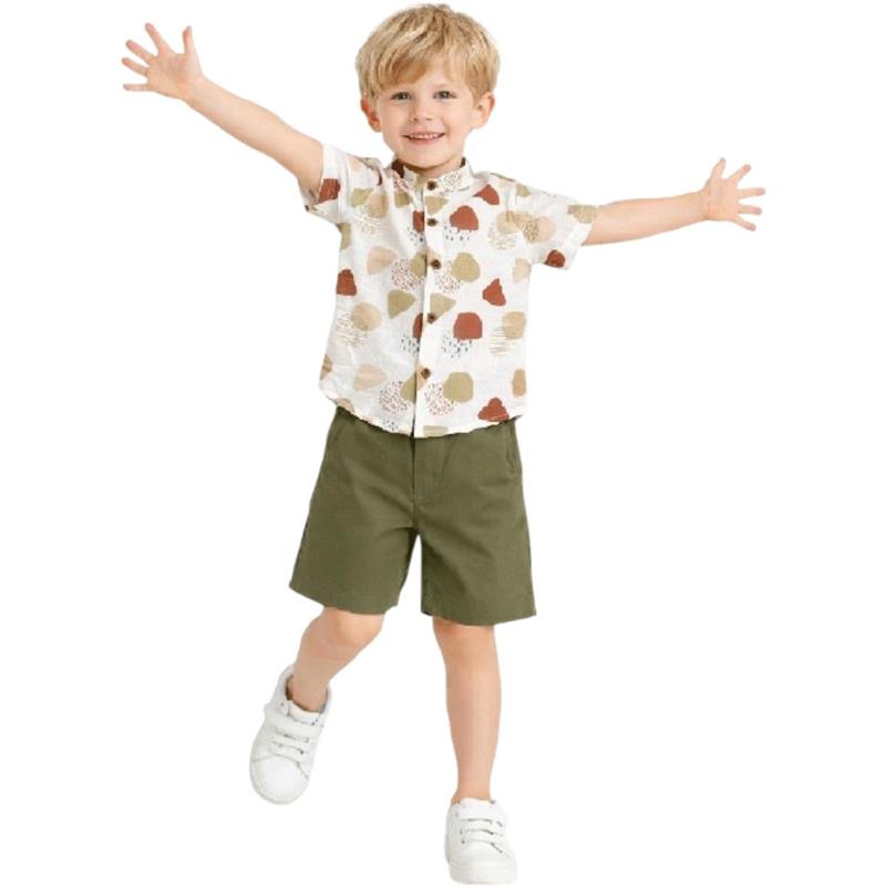 1300 toptan 9/24 aylık erkek çocuklar için gömlekli, şortlu yazlık takım