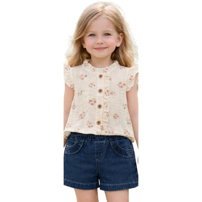 1283 toptan 9-24 aylık kız çocuklar için bluz ve şort tan oluşan çocuk yazlık iki parçalı takım elbise