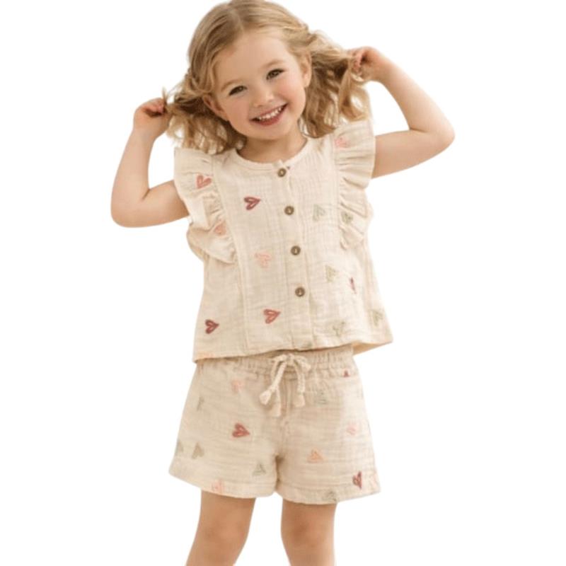 1272 toptan 9-24 aylık kız çocuklar için bluz ve şort tan oluşan çocuk yazlık iki parçalı takım elbise