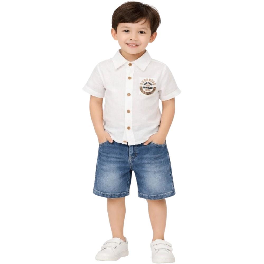 1042 wholesale children's summer two-piece suits, shirts with denim shorts for infants 9/24 months