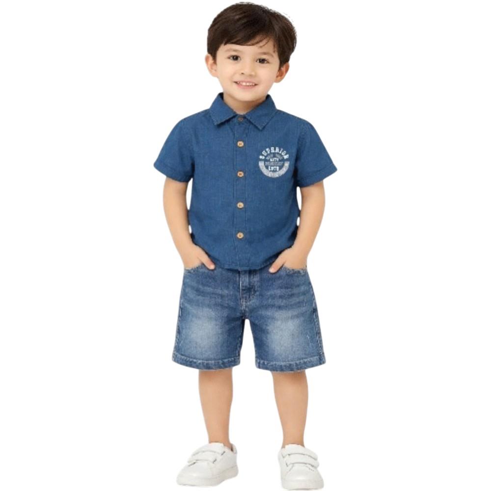 1042 wholesale children's summer two-piece suits, shirts with denim shorts for infants 9/24 months
