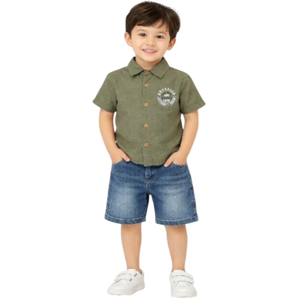 1042 wholesale children's summer two-piece suits, shirts with denim shorts for infants 9/24 months