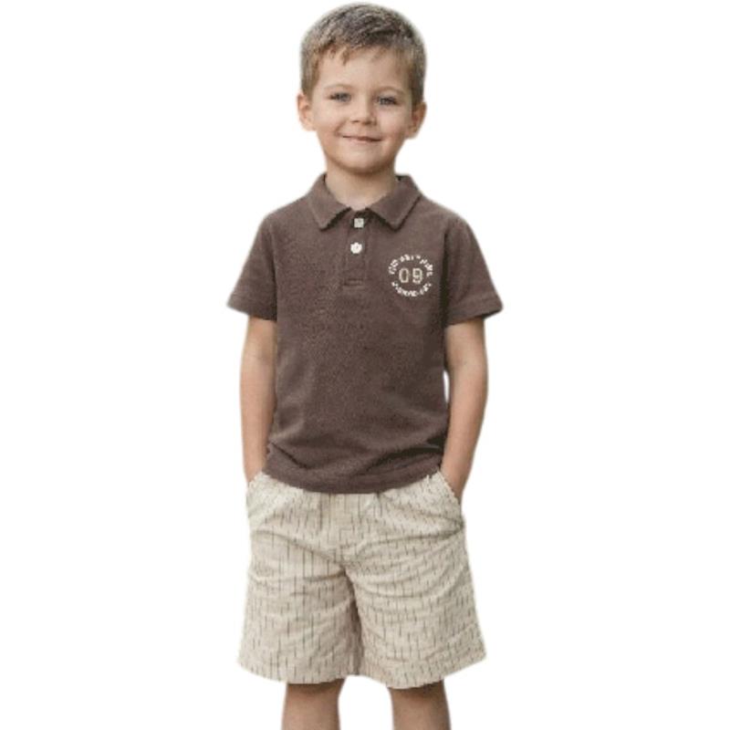 01050 toptan 2-5 yaş arası erkek çocuklar için polo yaka tişört + şort yazlık iki parçalı takımlar