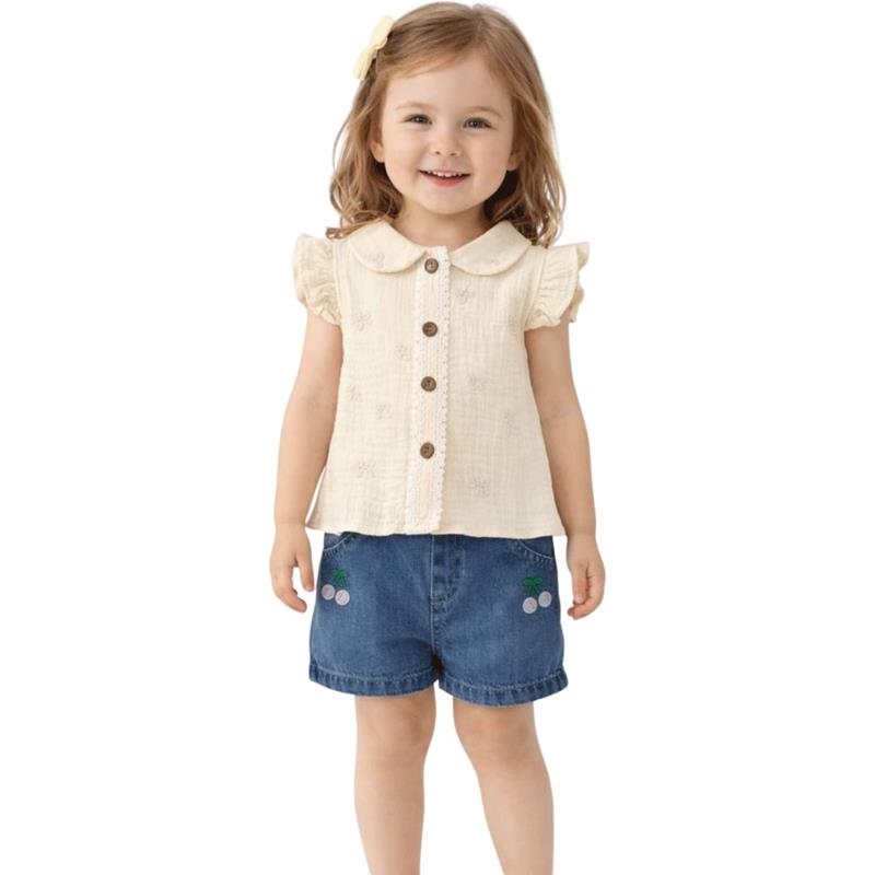 1275 toptan 9/24 aylık kız bebekler için bluz ve şorttan oluşan iki parçalı takım elbise