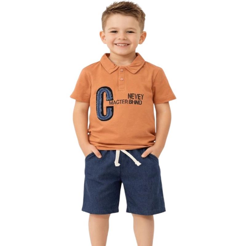 4598 toptan 2-5 yaş arası erkek çocuklar için polo yaka tişört + şort yazlık iki parçalı takımlar