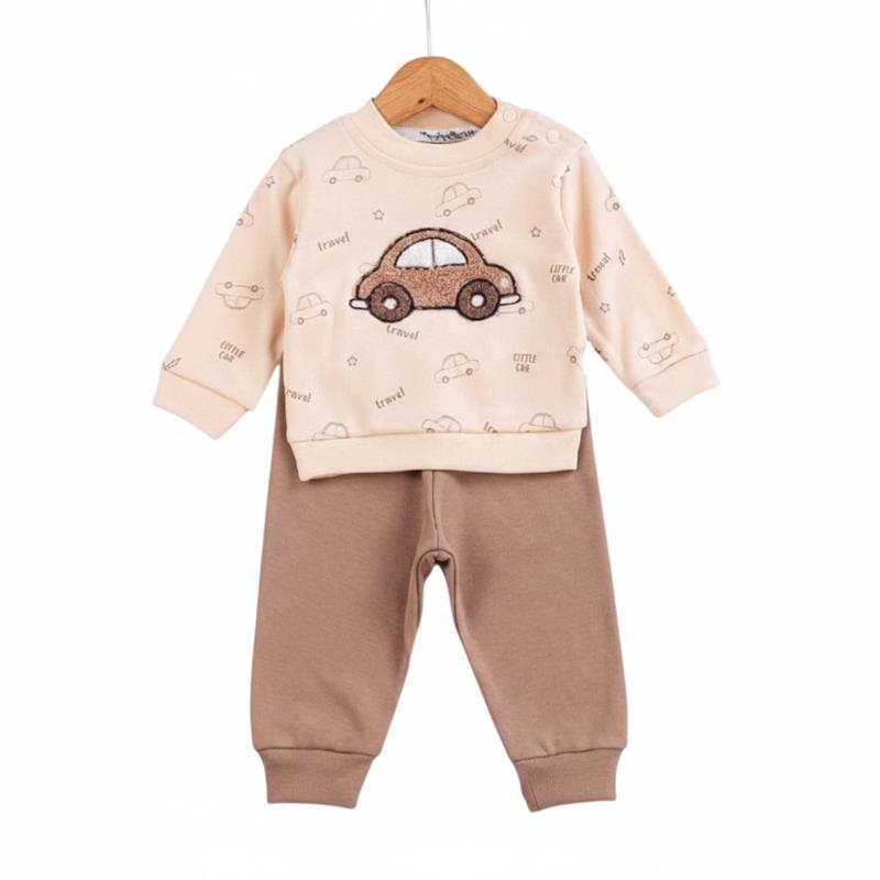 14160 toptan 9-24 aylık bebekler için araba baskılı mevsimlik iki parçalı takım