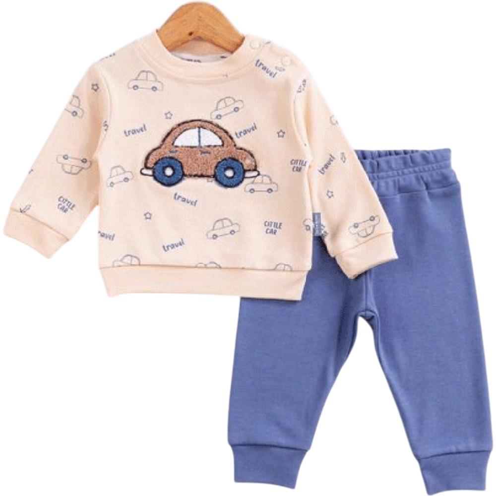 14160 wholesale children's demi-season two-piece suits with a car print for infants aged 9/24 months