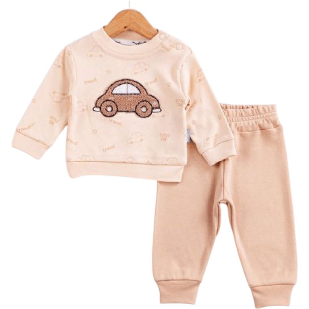 14160 wholesale children's demi-season two-piece suits with a car print for infants aged 9/24 months