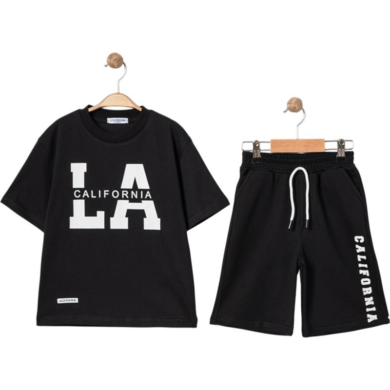 3330 Оптовая продажа летнего комплекта из двух предметов для мальчиков 5-8 лет: футболка с принтом «CALIFORNIA» и длинные шорты