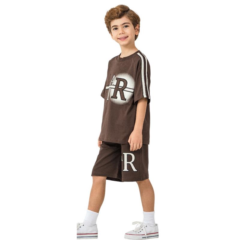 3339 wholesale summer two-piece set for boys 5/8 years old, including a T-shirt with an AİR print and long shorts