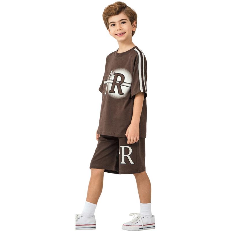 4339 toptan 5-8 yaş arası erkek çocuklar için AIR baskılı tişört ve uzun şortlu yazlık ikili takım