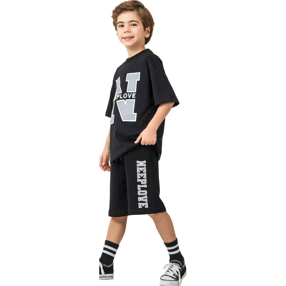 4341 Wholesale 9-12 Years Old Boys Summer Two-Piece Set Including NEEPLOVE Print T-Shirt and Long Shorts