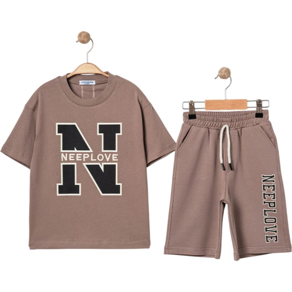 4341 Wholesale 9-12 Years Old Boys Summer Two-Piece Set Including NEEPLOVE Print T-Shirt and Long Shorts