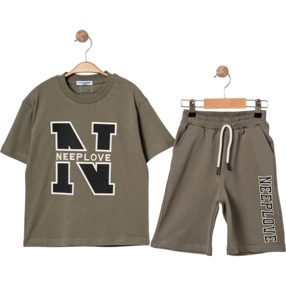 4341 Wholesale 9-12 Years Old Boys Summer Two-Piece Set Including NEEPLOVE Print T-Shirt and Long Shorts