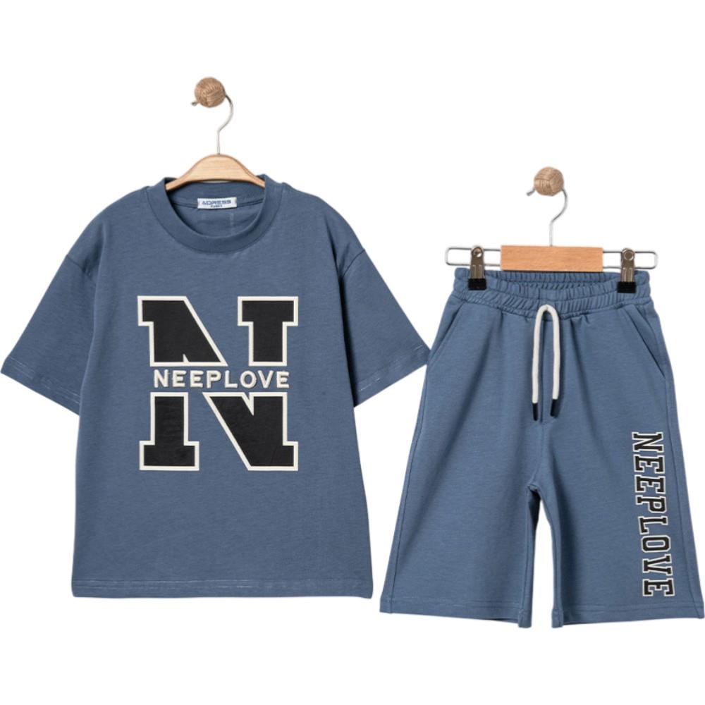 4341 Wholesale 9-12 Years Old Boys Summer Two-Piece Set Including NEEPLOVE Print T-Shirt and Long Shorts