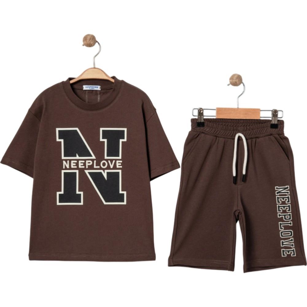 4341 Wholesale 9-12 Years Old Boys Summer Two-Piece Set Including NEEPLOVE Print T-Shirt and Long Shorts