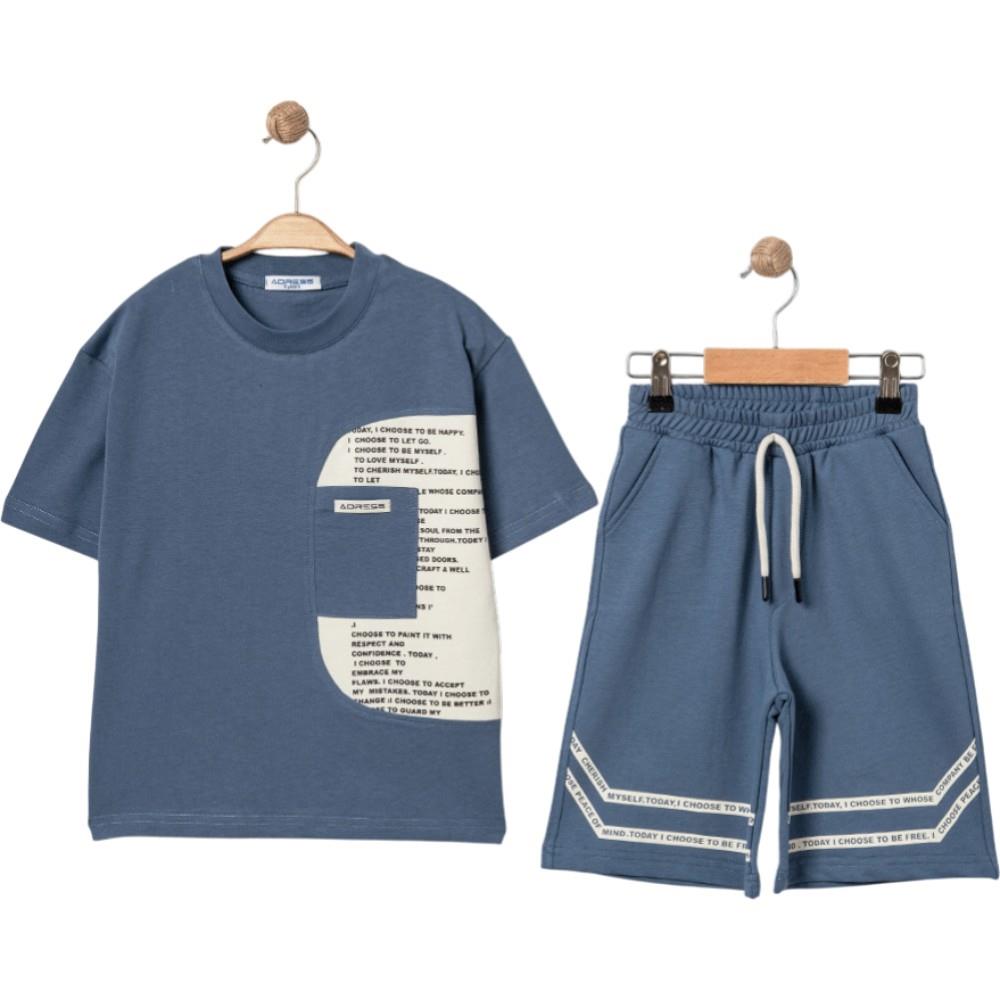 3343 wholesale summer two-piece set for boys 5-8 years, including a printed T-shirt and long shorts