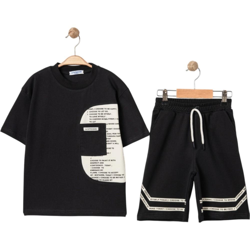 3343 wholesale summer two-piece set for boys 5-8 years, including a printed T-shirt and long shorts