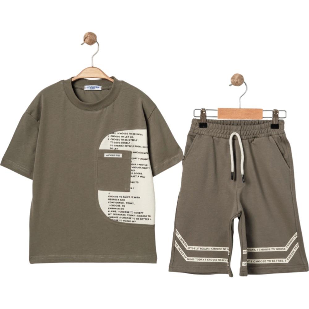 3343 wholesale summer two-piece set for boys 5-8 years, including a printed T-shirt and long shorts