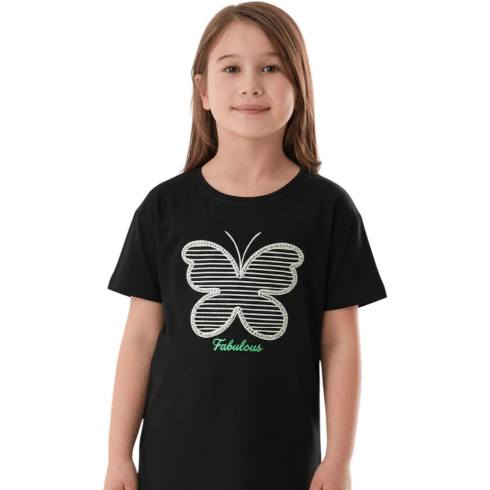 4404 toptan 13-16 yaş arası kız çocuklar için yazlık kelebekli tişörtler