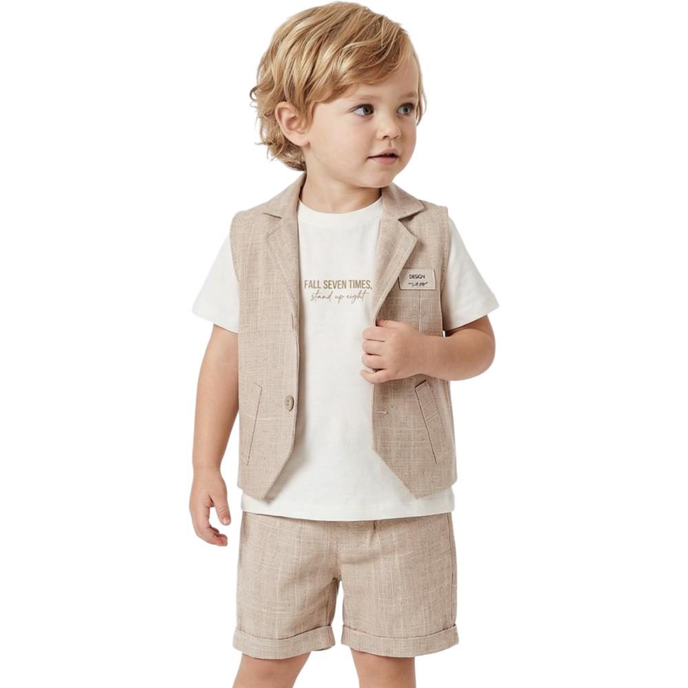 26759 wholesale three-piece summer sets for baby boys aged 9-24 months, including vest, t-shirt, and shorts.