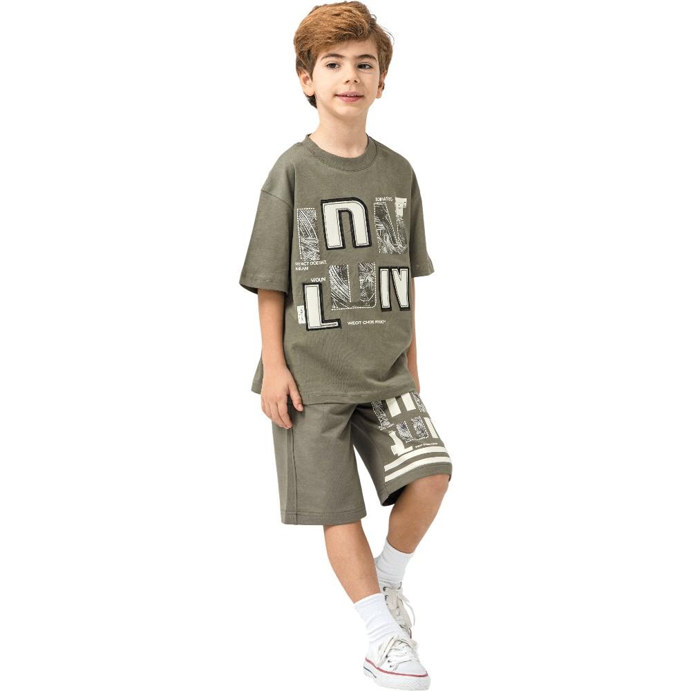 4335 Wholesale Summer Two-Piece Set for Boys 9-12 Years Old, Including LDN Print T-Shirt and Long Shorts