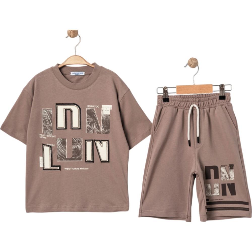4335 Wholesale Summer Two-Piece Set for Boys 9-12 Years Old, Including LDN Print T-Shirt and Long Shorts