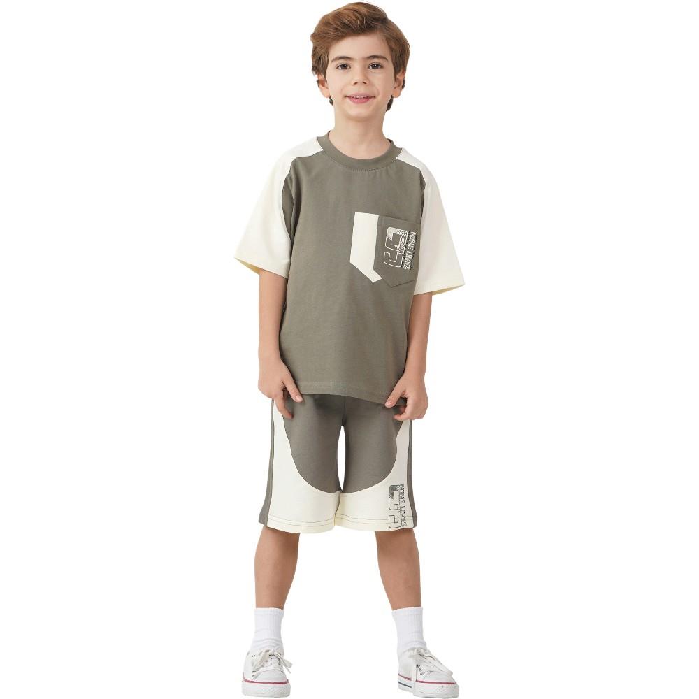 4344 wholesale summer two-piece set for boys aged 9-12, including a 9-print T-shirt and long shorts