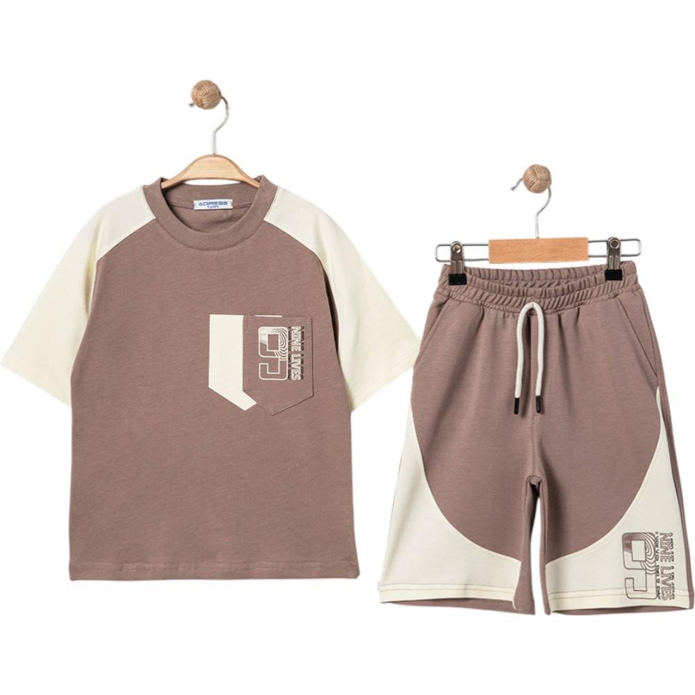4344 wholesale summer two-piece set for boys aged 9-12, including a 9-print T-shirt and long shorts