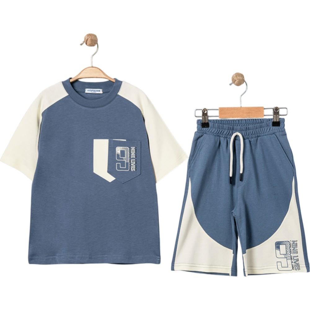 4344 wholesale summer two-piece set for boys aged 9-12, including a 9-print T-shirt and long shorts