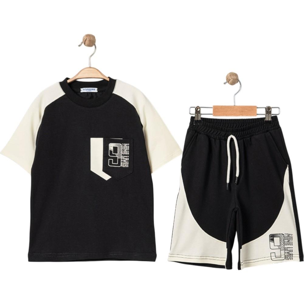 4344 wholesale summer two-piece set for boys aged 9-12, including a 9-print T-shirt and long shorts