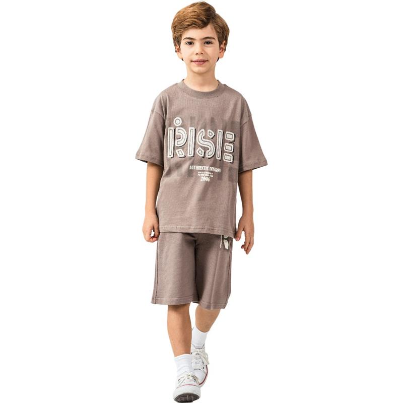 3331 toptan 5/8 yaş arası erkek çocuklar için RISIE baskılı tişört ve uzun şortlu yazlık ikili takım