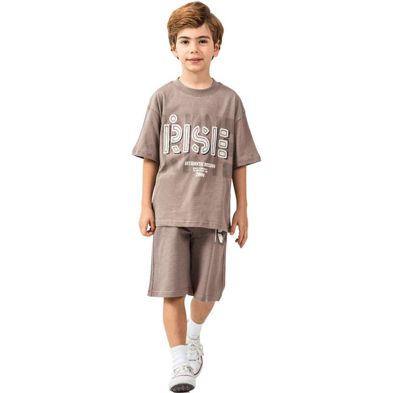 4331 toptan 9/12 yaş arası erkek çocuklar için RISIE baskılı tişört ve uzun şortlu yazlık ikili takım