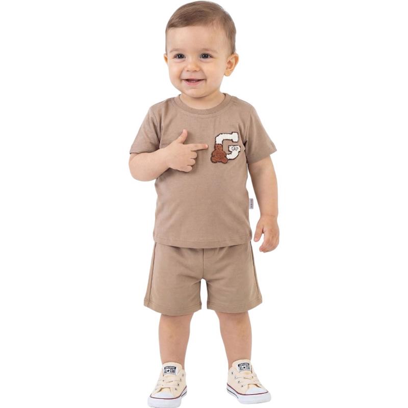 40920 toptan 6/24 aylık bebekler için G nakışlı tişört ve şortlu yazlık ikili takım 