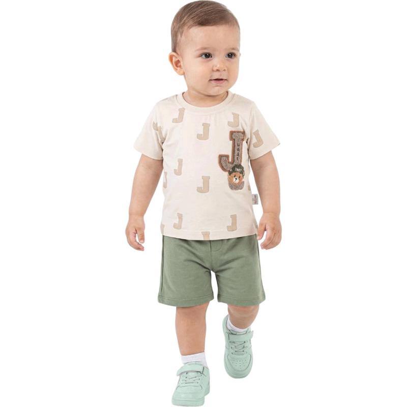 40916 toptan 6/24 aylık bebekler için J BEAR baskılı tişört ve şortlu yazlık ikili takım  