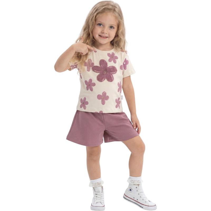 40901 toptan 2/5 yaş arası kız çocuklar için çiçek baskılı tişört ve uzun şortlu yazlık ikili takım