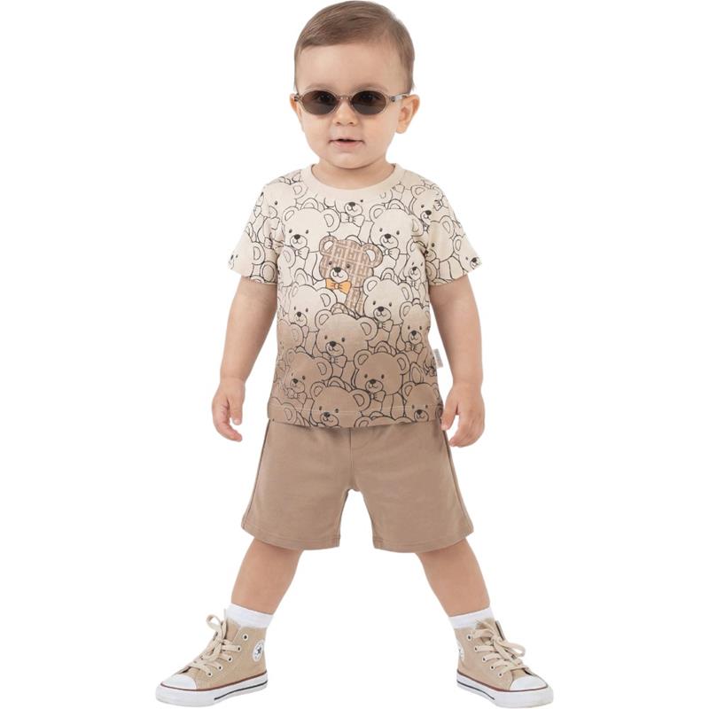 40883 toptan 6/24 aylık bebekler için ayıcıklı tişört ve şortlu yazlık ikili takım