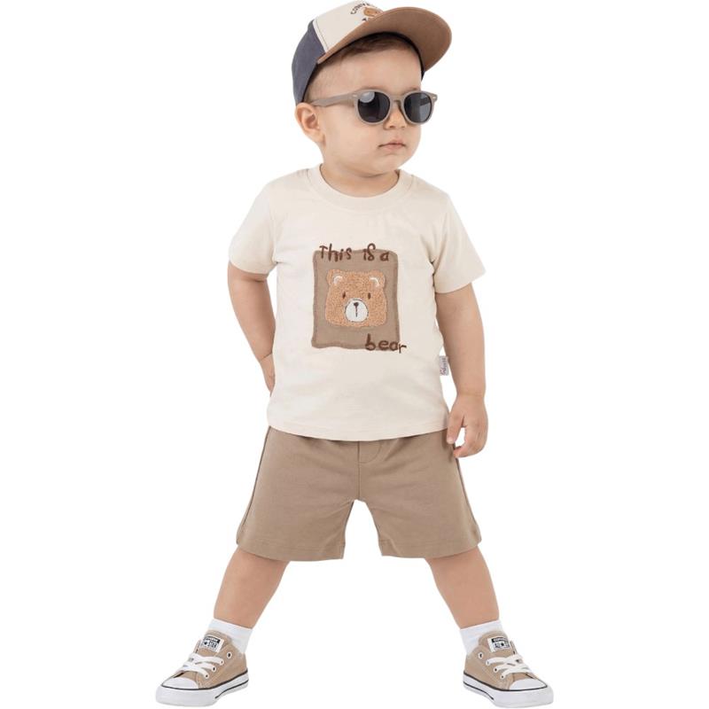 40909 toptan 6/24 aylık bebekler için ayıcıklı tişört ve şortlu yazlık ikili takım