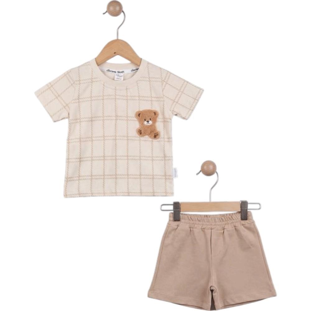 40906 Wholesale two-piece summer sets of teddy bear t-shirts and shorts for baby boys aged 6-24 months.