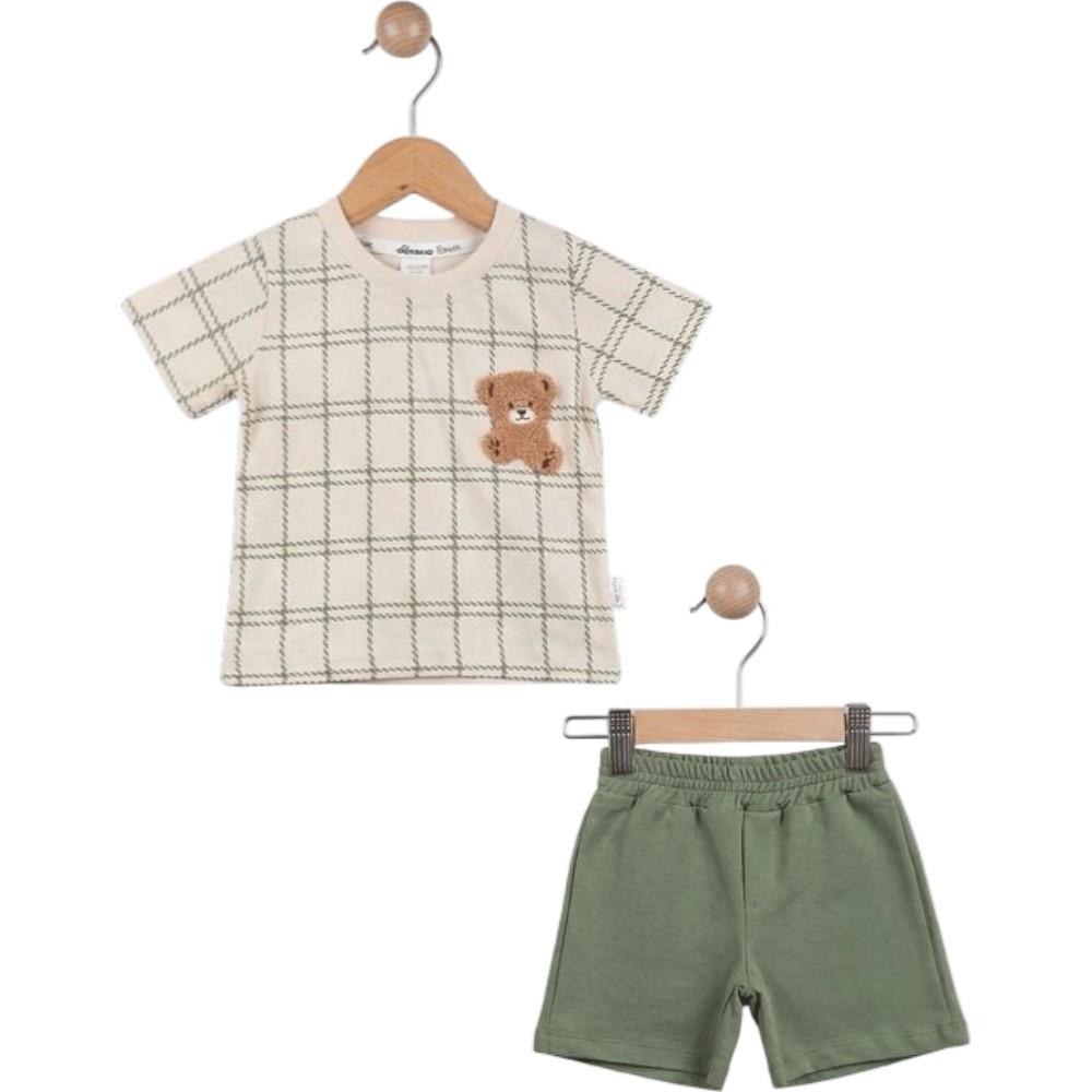 40906 Wholesale two-piece summer sets of teddy bear t-shirts and shorts for baby boys aged 6-24 months.