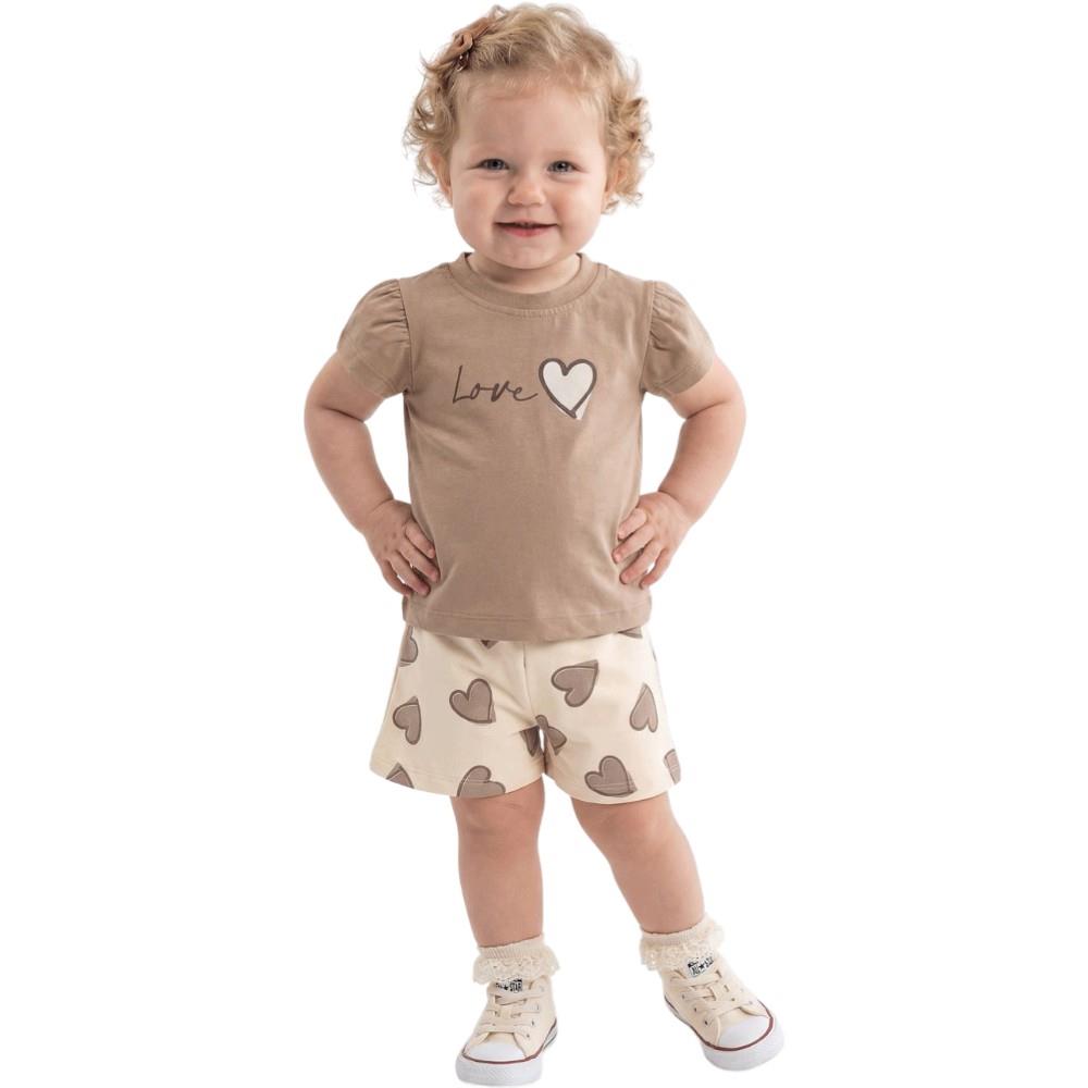 40947 Wholesale LOVE heart print t-shirt and heart pattern shorts summer two-piece sets for girls aged 6-24 months.