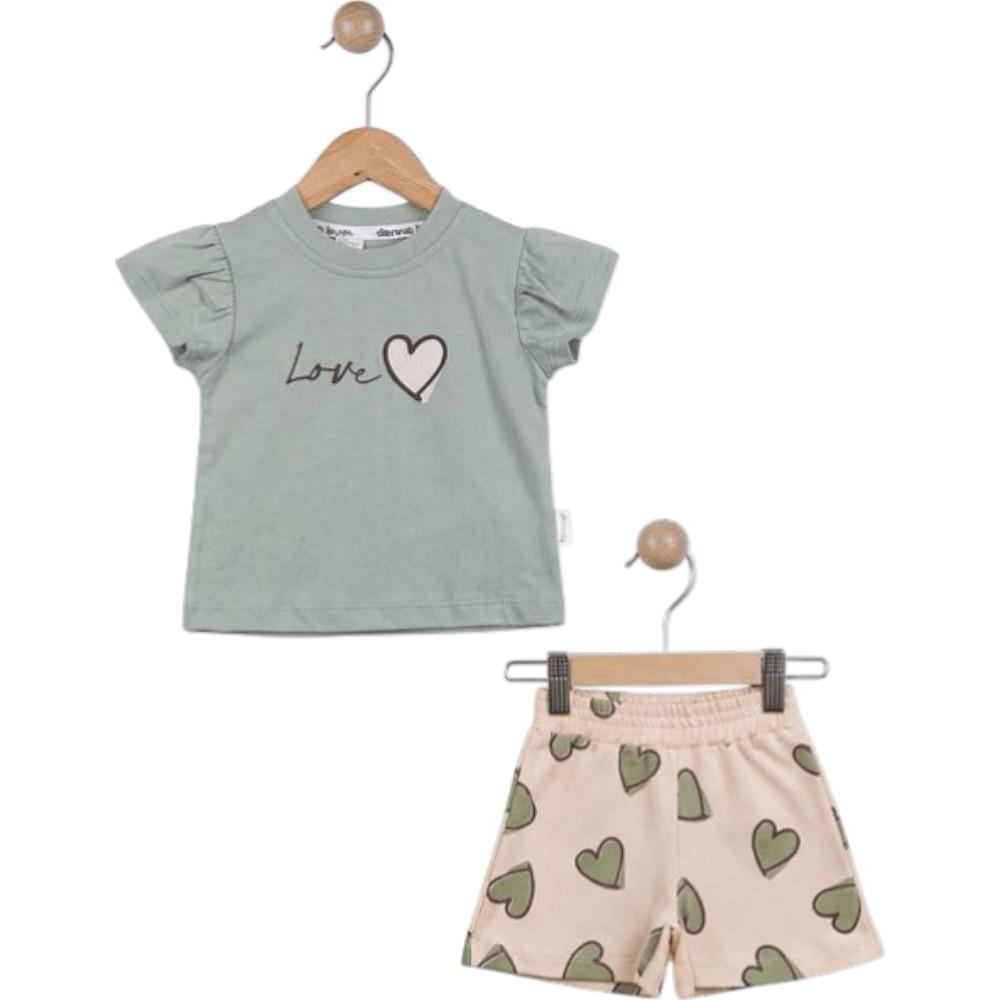 40947 Wholesale LOVE heart print t-shirt and heart pattern shorts summer two-piece sets for girls aged 6-24 months.