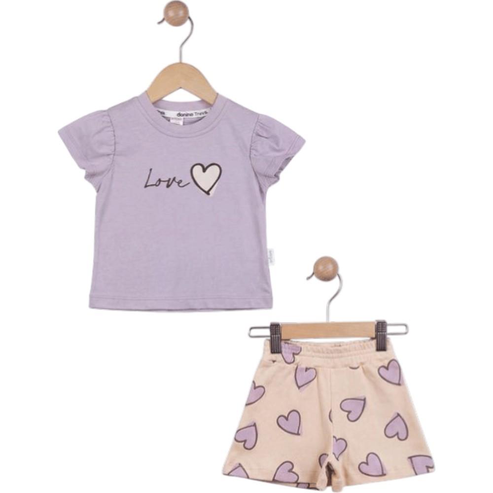 40947 Wholesale LOVE heart print t-shirt and heart pattern shorts summer two-piece sets for girls aged 6-24 months.