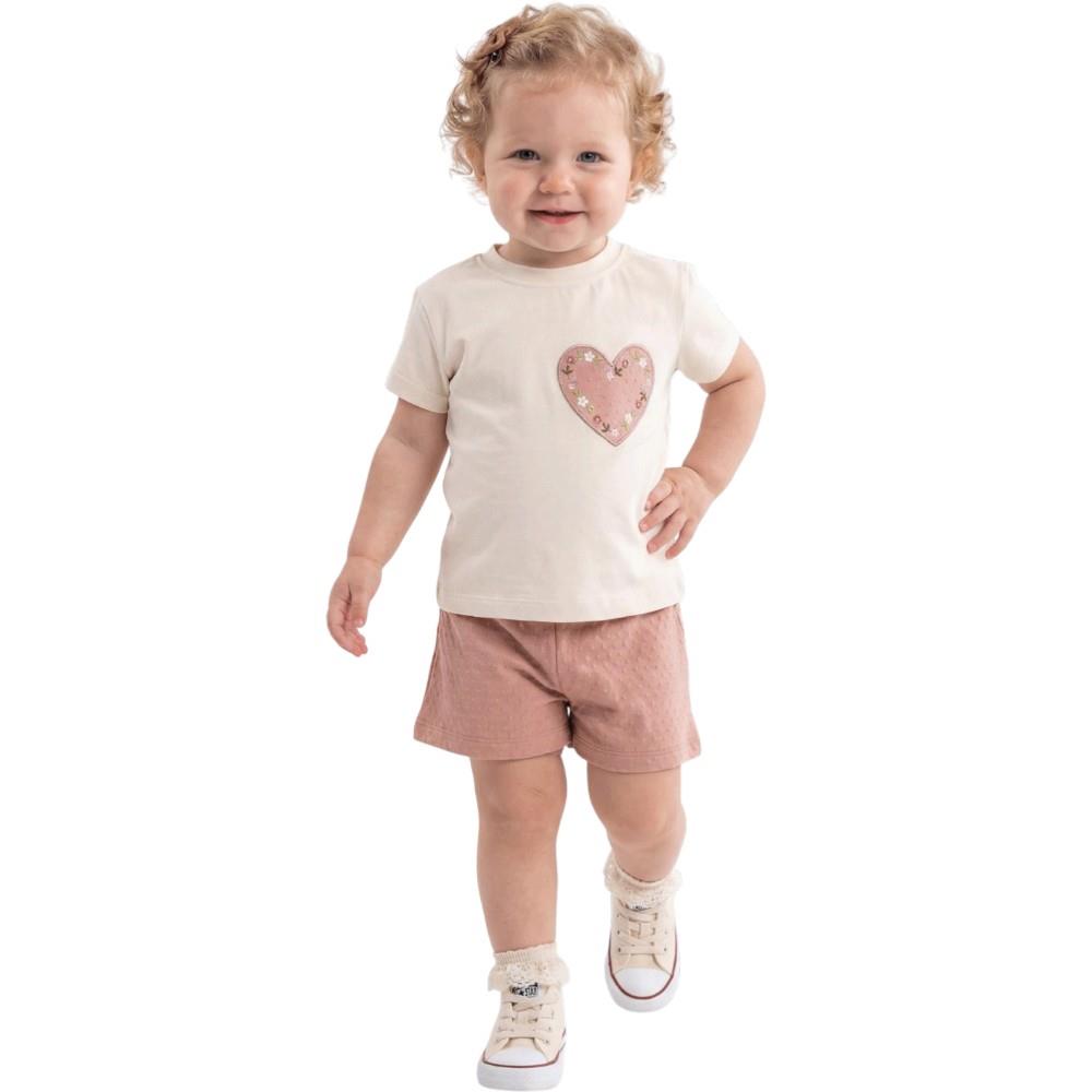 40933 Wholesale two-piece summer sets for girls aged 6-24 months, including heart-embroidered t-shirts and shorts