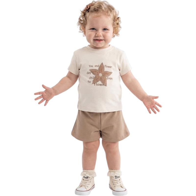40931 toptan 6-24 aylık kız çocuklar için yıldız nakışlı tişört ve şort yazlık iki parçalı takımlar