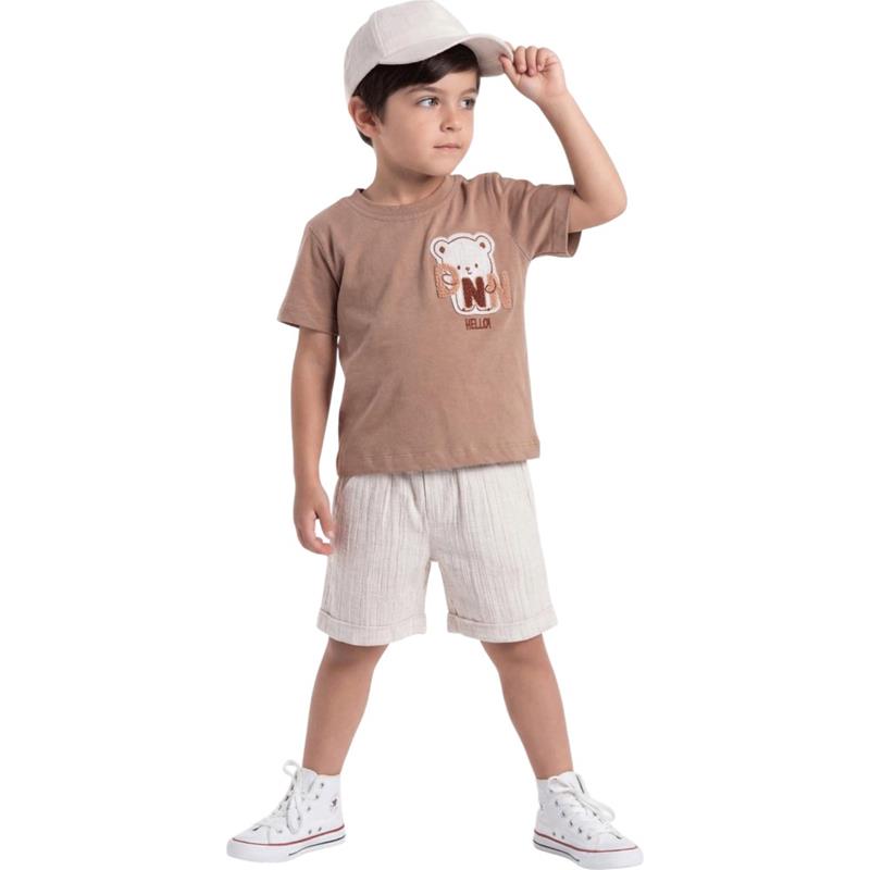 90073 Toptan 2-5 yaş arası erkek çocuklar için tişört, şort ve şapkalı yazlık takım elbise