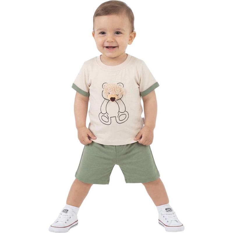 40893 toptan 6-24 aylık erkek çocuklar için ayıcıklı tişört ve şort yazlık iki parçalı takımlar