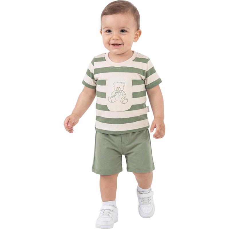 40969 toptan 6-24 aylık erkek çocuklar için çizgili tişört ve şortlu yazlık iki parçalı takımlar