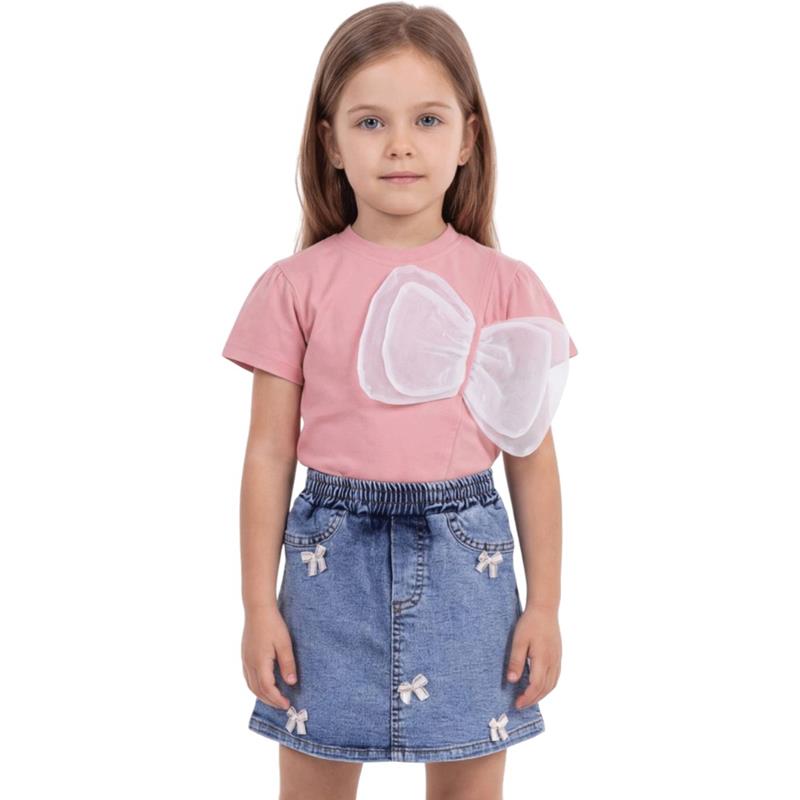 90056 toptan 2-5 yaş arası kız çocuklar için kelebekli tişört ve kot etekli yazlık iki parçalı takımlar